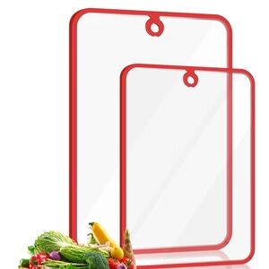 Set of 2 Red-Trim Clear Cutting Boards